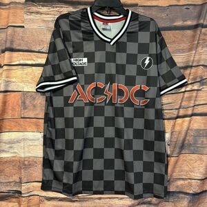 AC/DC High Voltage Checkerboard L Soccer Jersey Mens Graphic Tee Band Rock Shirt
